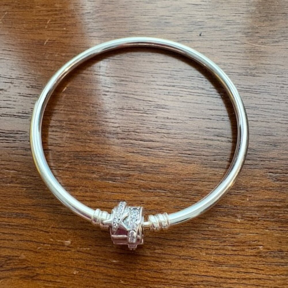 Pandora Sterling Silver Barrel Clasp Bangle Charm Bracelet